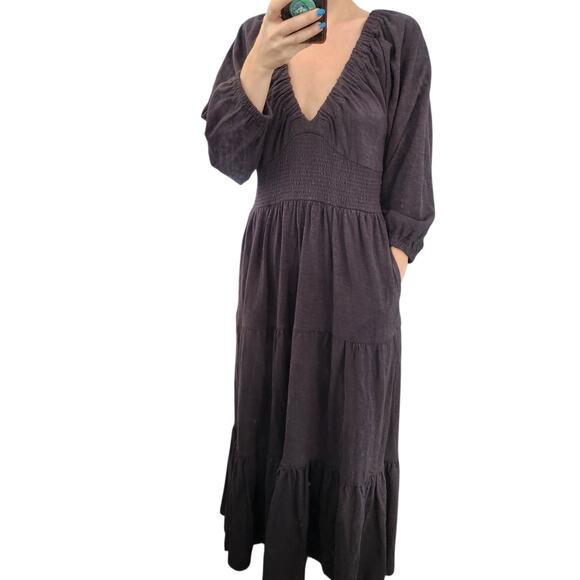 Marine Layer Dresses & Skirts - Marine Layer Florence Vintage Slub Midi Dress XS Black Peasant Cottagecore Retro